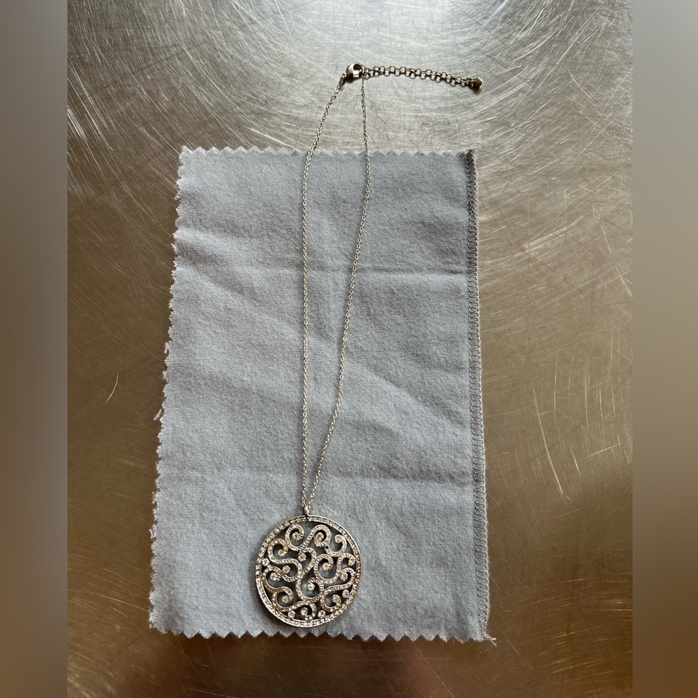 Vintage Silver Medallion With Crystals on a 16 In Adjustable Chain